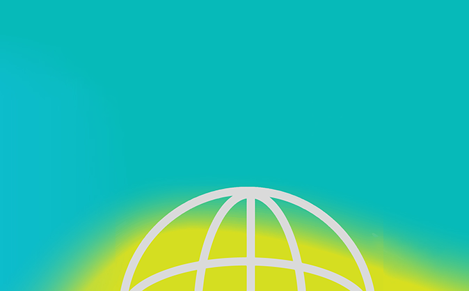 Globe icon on blue background